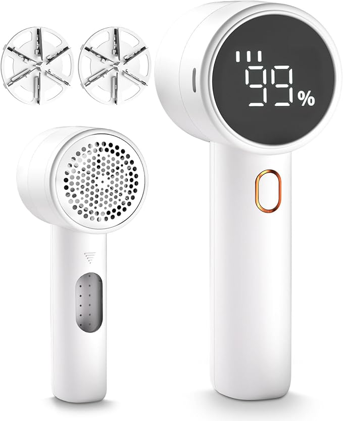 Rechargeable Fabric Shaver with 2 Replaceable Stainless Steel 6-Leaf Blades (1 Free Extra Included)