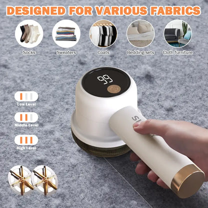 Rechargeable Fabric Shaver with 2 Replaceable Stainless Steel 6-Leaf Blades (1 Free Extra Included)