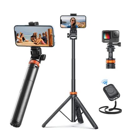 61" Phone Tripod for iPhone/Android & Selfie Stick with Remote, Upgraded Stand, Compatible with iPhone 17/16/15/14/13, Travel-Friendly & Stable